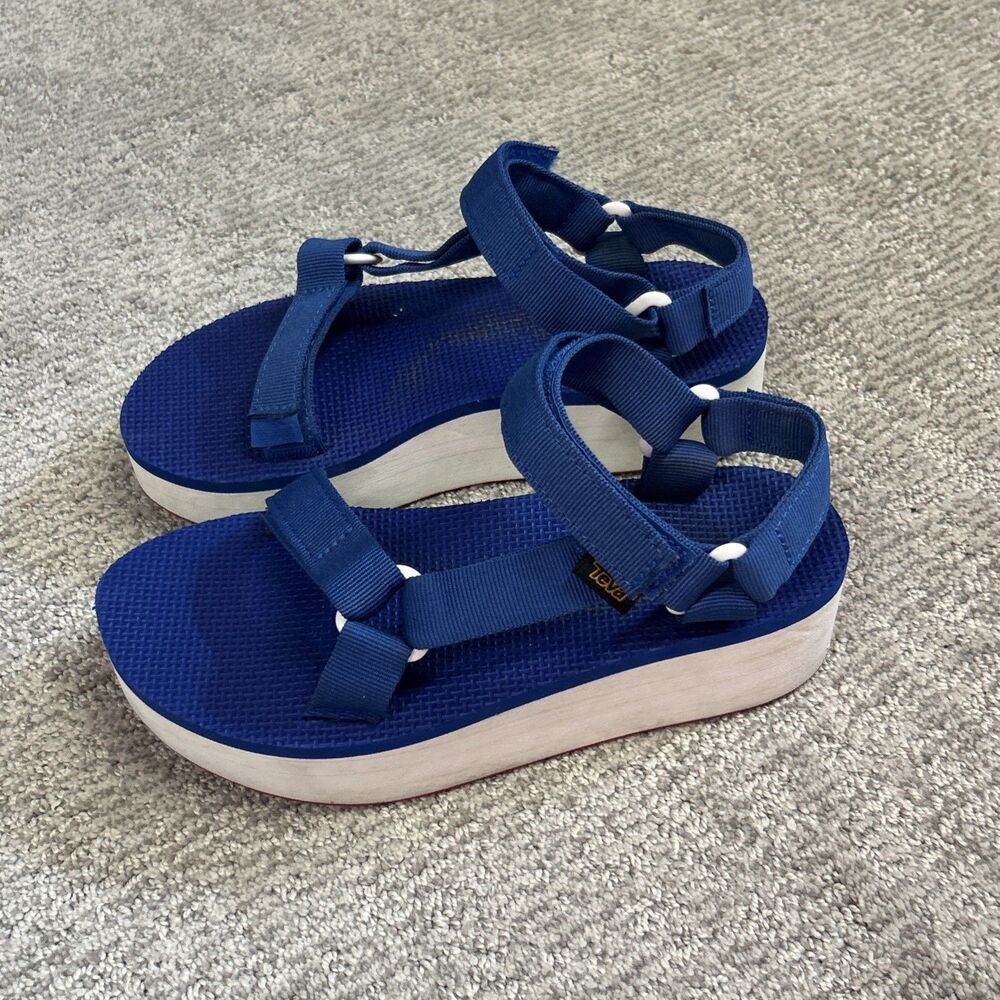 Teva Sandals Womens 7 Original Platform Ankle Strap Blue Summer Beach